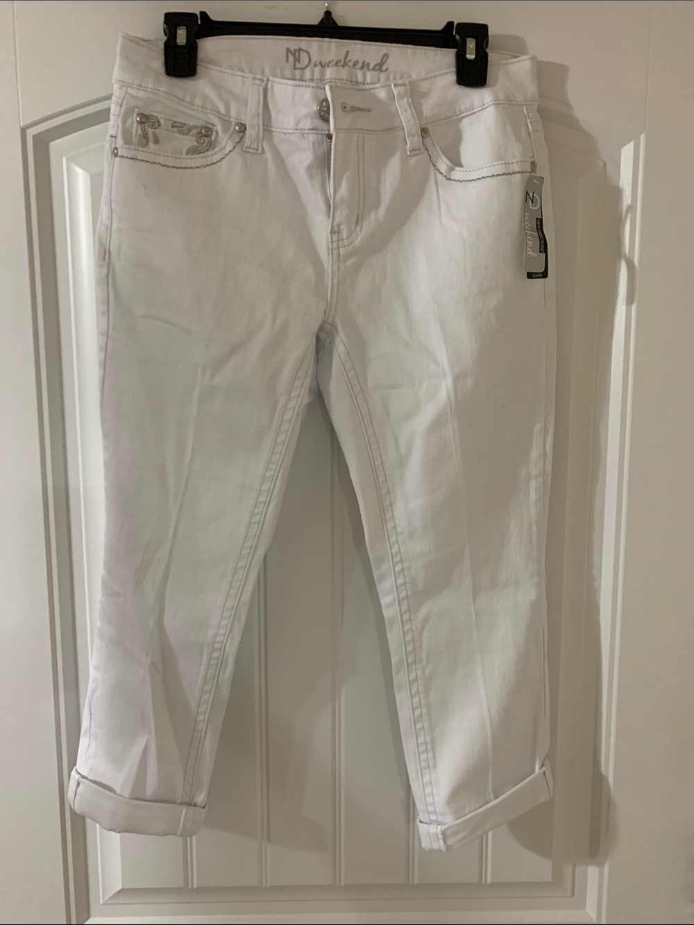 NYDJ White Ankle Crop Jeans with Cuffed Hem